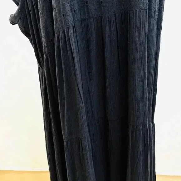 NWT SONOMA Women Short Sleeve Pullover Keyhole Neck Lined Black Maxi Dress Sz 4X - Picture 10 of 12